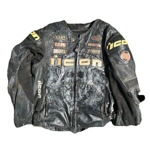 Vintage ICON Y2K Distressed Real Leather Motorcycle Biker Jacket